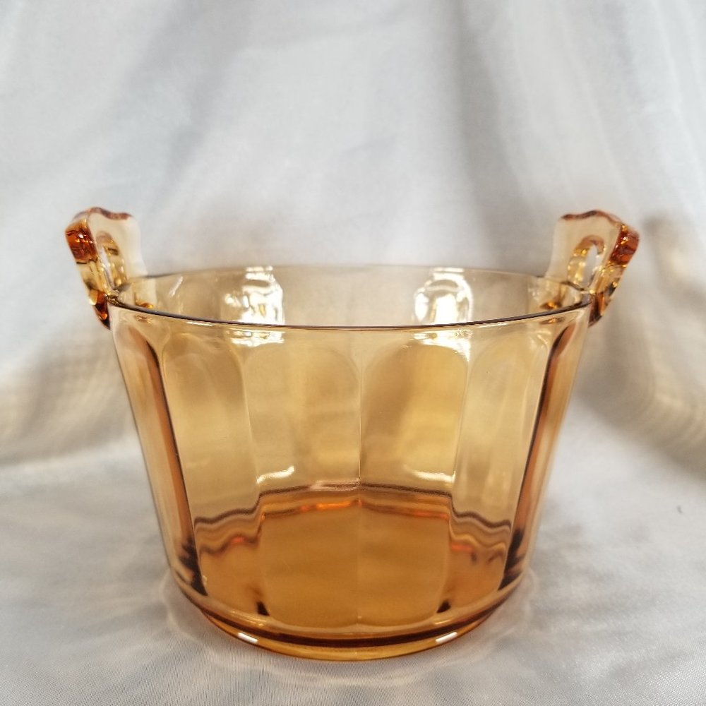 Vintage Depression Amber Glass Paneled Ice Bucket Tub
